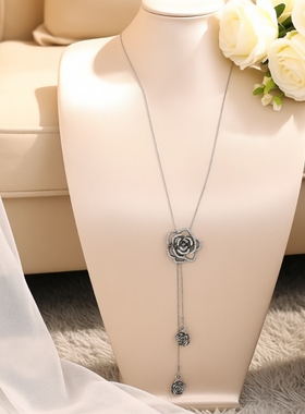 玫瑰花项链毛衣链女秋冬时尚同款高端2025年新款潮长款镀金钛钢