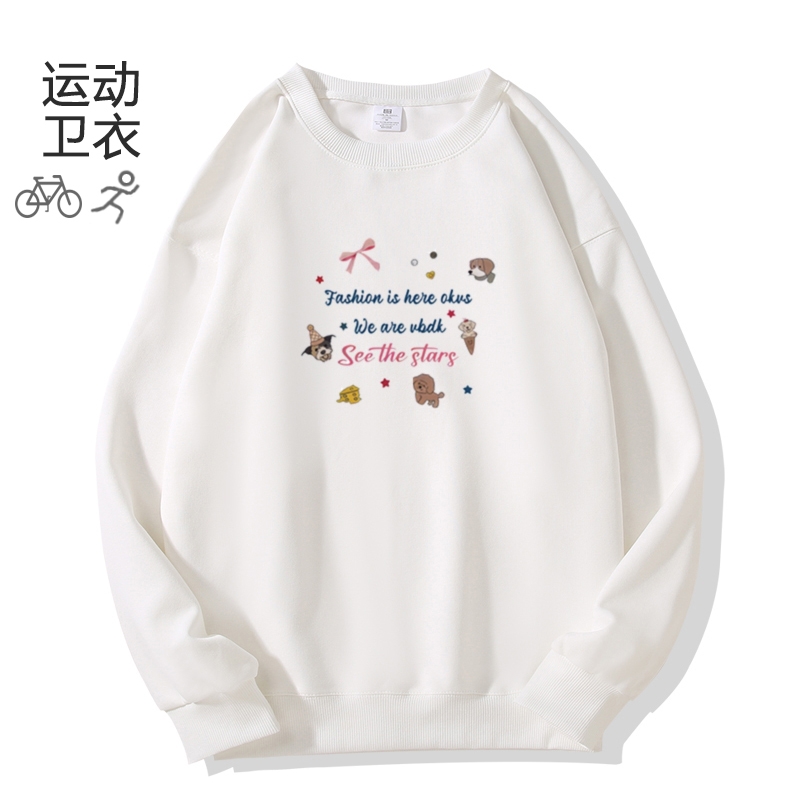 2025新款秋冬美式字母设计可爱百搭减龄休闲宽松加绒圆领运动卫衣