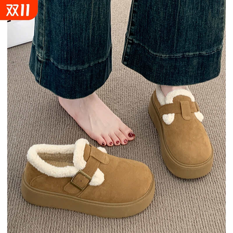厚底加绒豆豆勃肯鞋女2025新款秋冬季乐福鞋博肯棉鞋子保暖雪地靴
