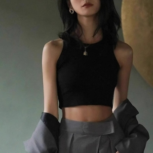 白色小吊带背心女2025新款 上衣外穿 螺纹针织内搭紧身露脐短款 无袖