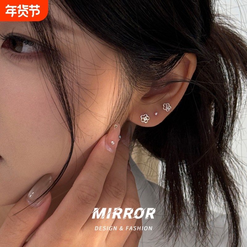 小麋人999纯银耳钉女小山茶花耳环耳饰小众闺蜜礼物爆款气质简约