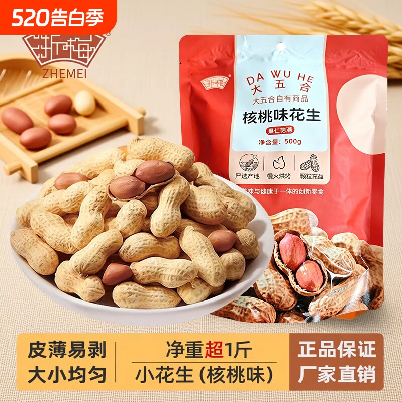 浙梅小花生500g带壳零食核桃味小吃香味休闲食品炒货特产下酒菜