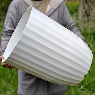 高筒大花盆竖条纹室内超大绿植盆栽天堂鸟高档塑料加厚圆口仿陶瓷