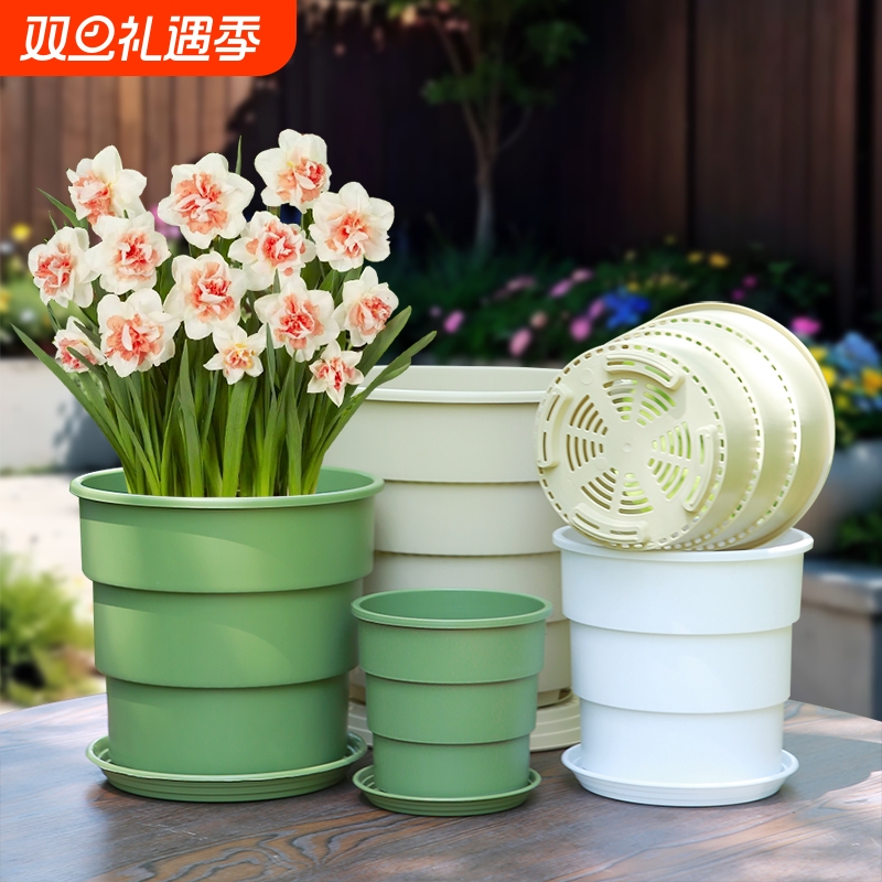 控根花盆塑料加厚大号月季绿萝盆栽加仑镂空360&deg;透气青山花盆