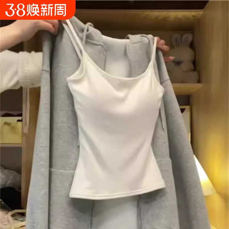 夏季白色吊带背心女内搭带胸垫文胸一体美背外穿纯棉打底百搭上衣