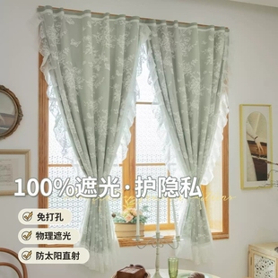 双层魔术贴窗帘全遮光免打孔安装 自粘式 隔热防晒遮阳帘出租房宿舍