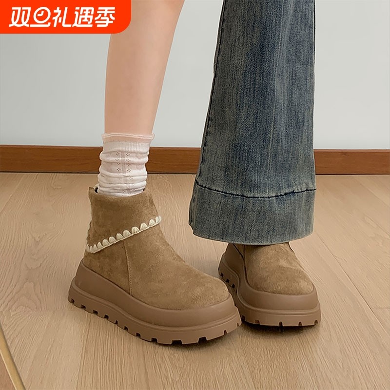 复古棕色英伦风厚底马丁靴女2025新款秋冬配裙子加绒雪地勃肯短靴