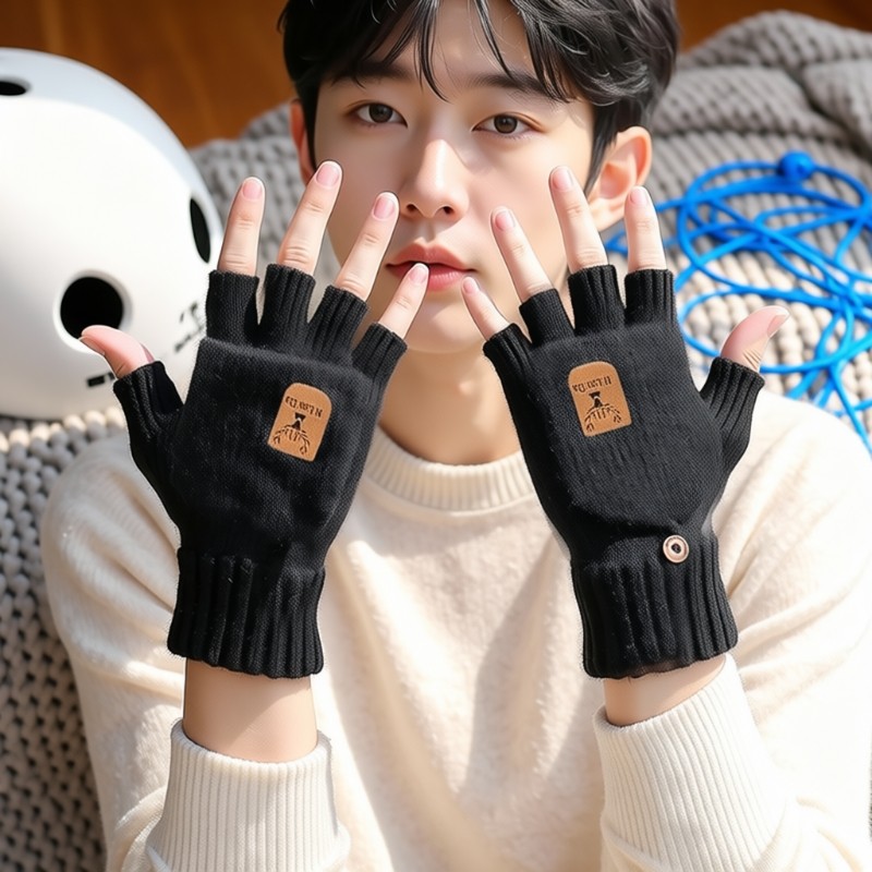 手套男冬天半指情侣学生露指秋冬季针织毛线翻盖保暖羊毛不起球,运动包/户外包/配件,手套,淘宝优惠券,粉丝福利购,淘宝优惠卷