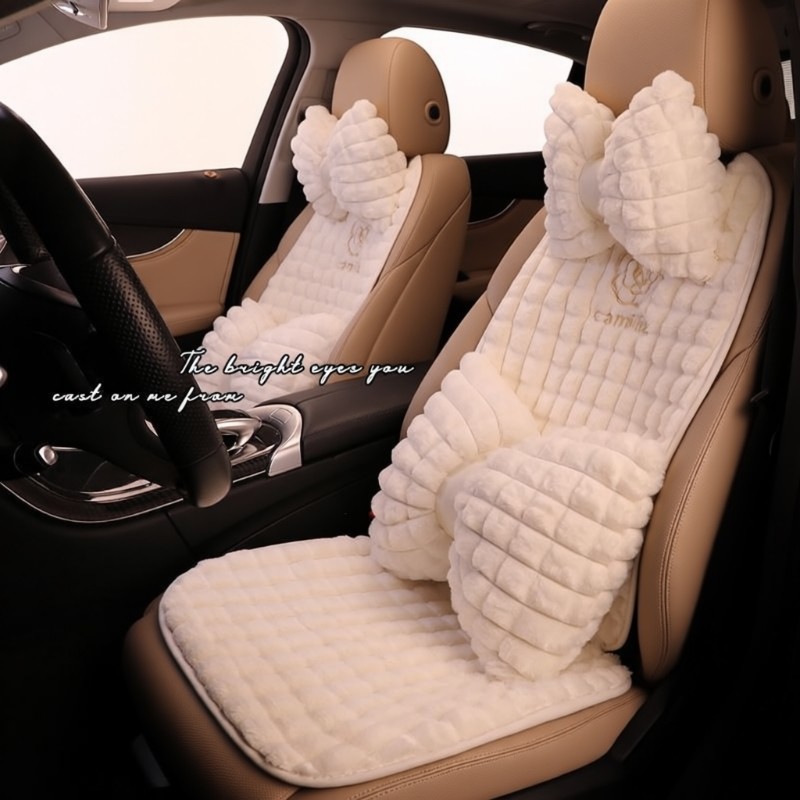 保暖汽车坐垫通用小蛮腰卡通可爱座垫冬季毛绒透气座椅套半包座套