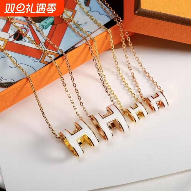 经典款H字母项链珐琅吊坠S925银项链送女友情人节日礼物轻奢时尚