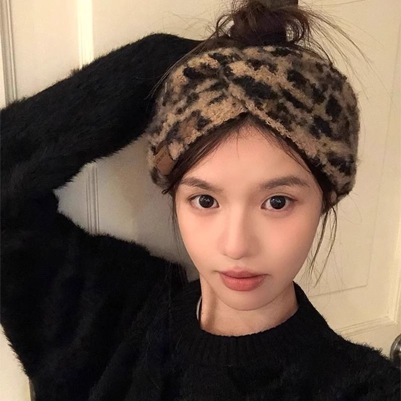 复古豹纹针织洗脸发带宽边束发带女秋冬保暖头箍不勒头发饰高级