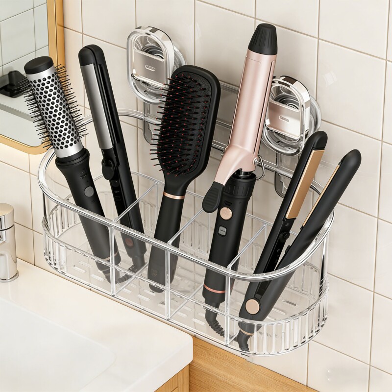 浴室卷发棒收纳架卫生间吹风机储物神器家用壁挂式直板夹置物架