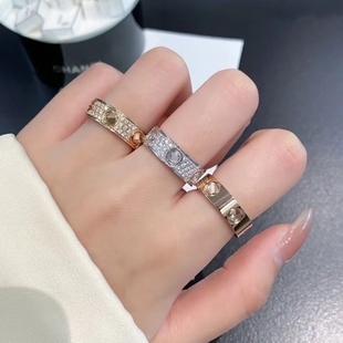 钉子戒指男女18K玫瑰金love满天星情侣对戒指环黄金白金窄版 宽版