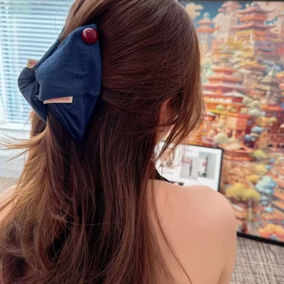 深色牛仔红珠三角抓夹发夹女秋