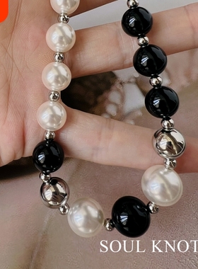 七夕送女友礼物黑曜石珍珠项链轻奢时尚精致小众设计高级感锁骨链