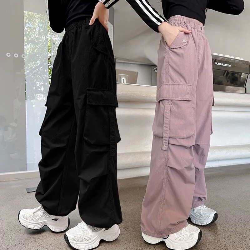 儿童装女童裤子春夏2026新款中大童春秋款休闲运动工装长裤潮黑色图片