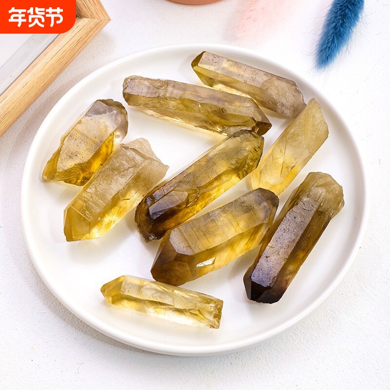 天然黄水晶柱权杖骨干 黄水晶单晶体 黄水晶矿石香薰石扩香石矿标