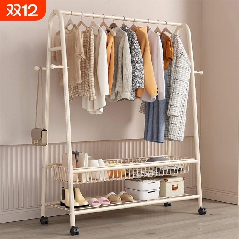 晾衣架落地卧室可移动挂衣架收纳架置物衣帽架双层房间帽子放衣