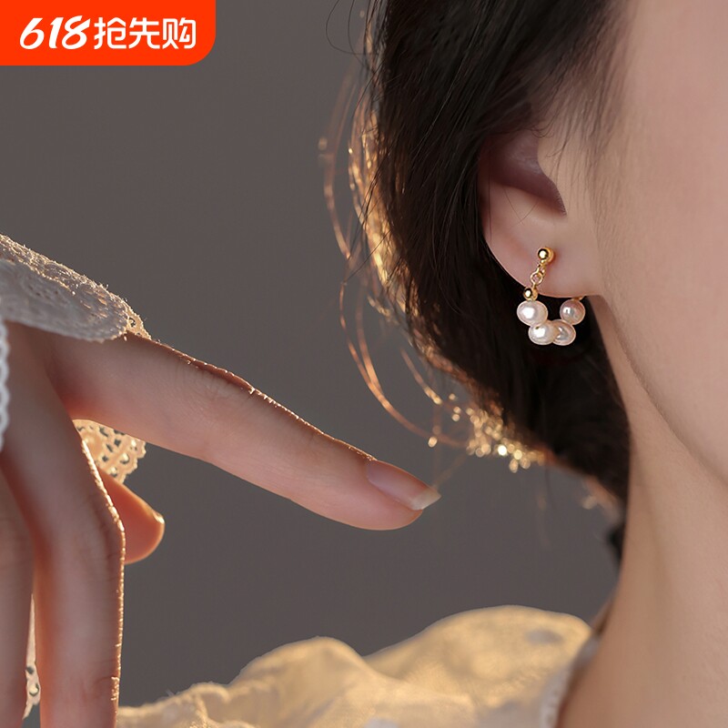 纯银珍珠耳环2025新款爆款小众轻奢耳钉高级925银耳饰生日礼物