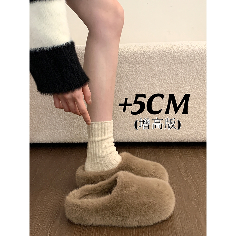 厚底包头毛毛拖鞋女外穿2025新款冬季毛茸茸一脚蹬居家半拖棉拖鞋