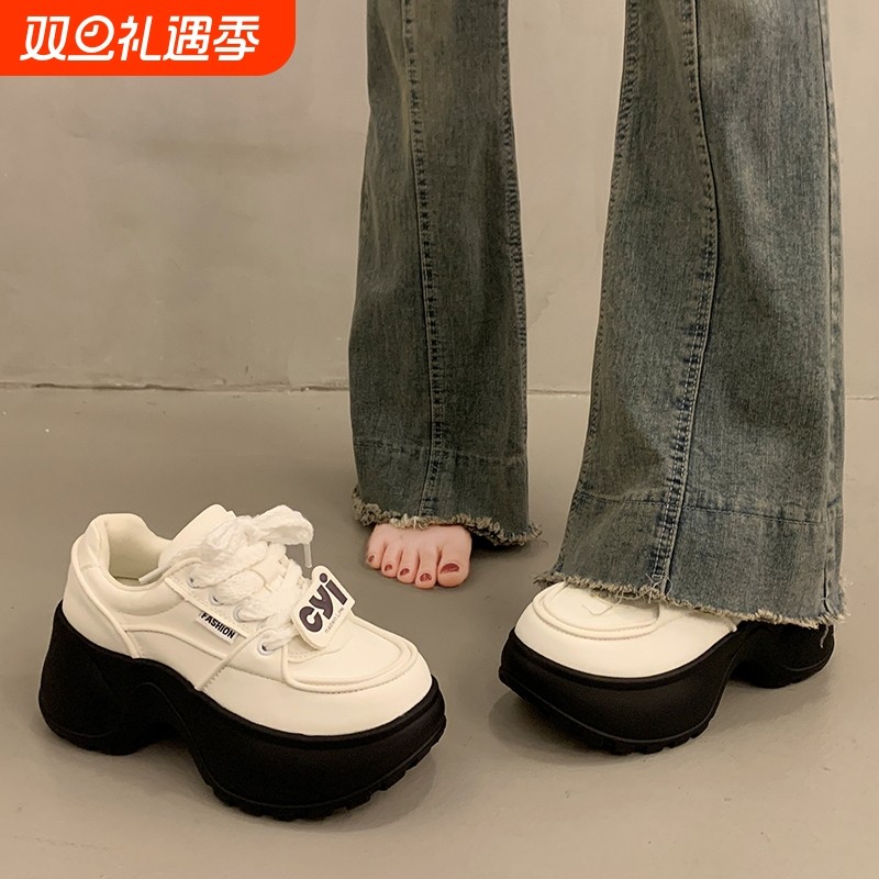 爆款松糕厚底老爹鞋女小个子增高2025新款秋季百搭运动休闲小白鞋