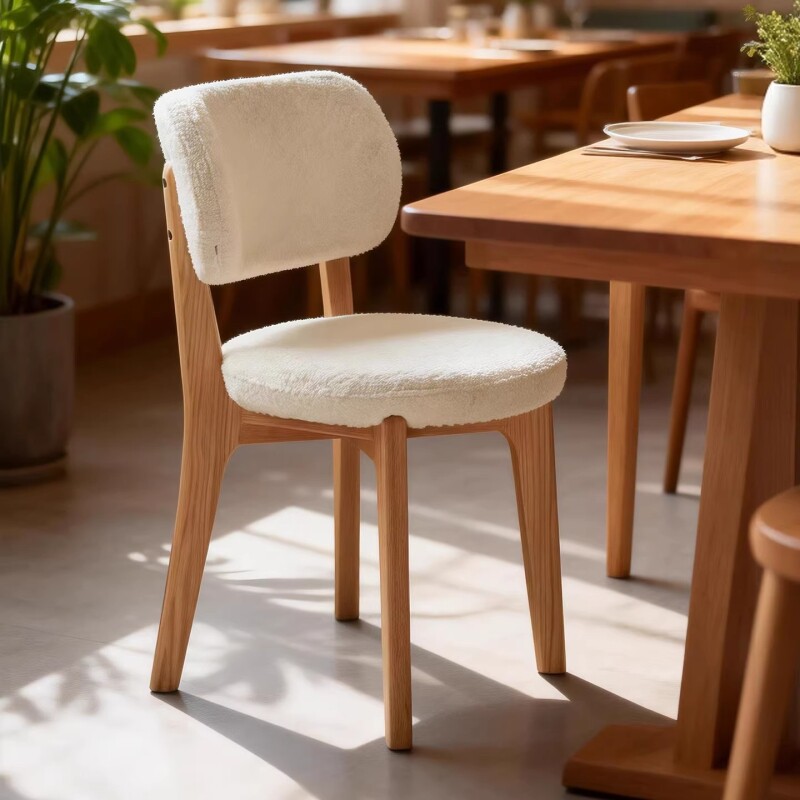 原木奶油风实木餐椅家用餐桌椅靠背椅子卧室化妆椅餐厅软包久坐