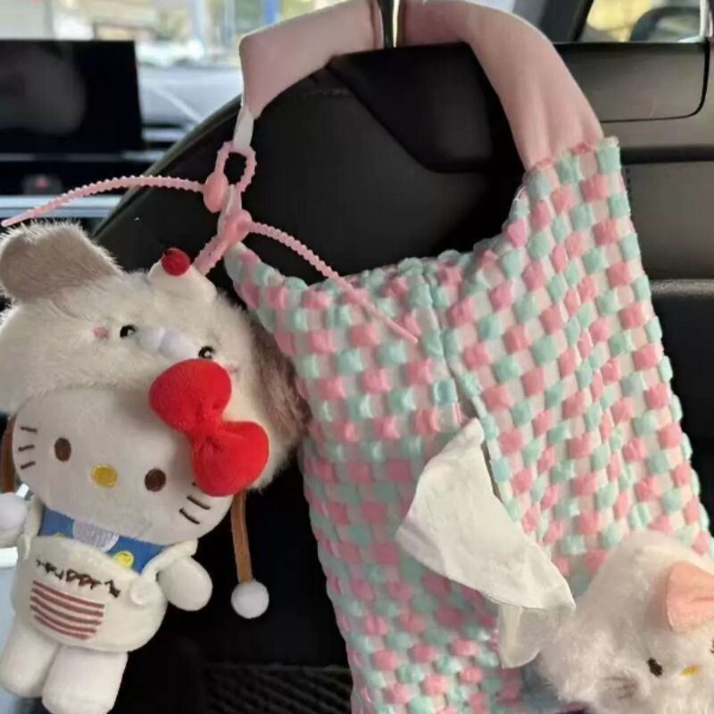 萌系HelloKitty车载纸巾套创意纸巾盒抽纸盒挂式车内用品女生后排