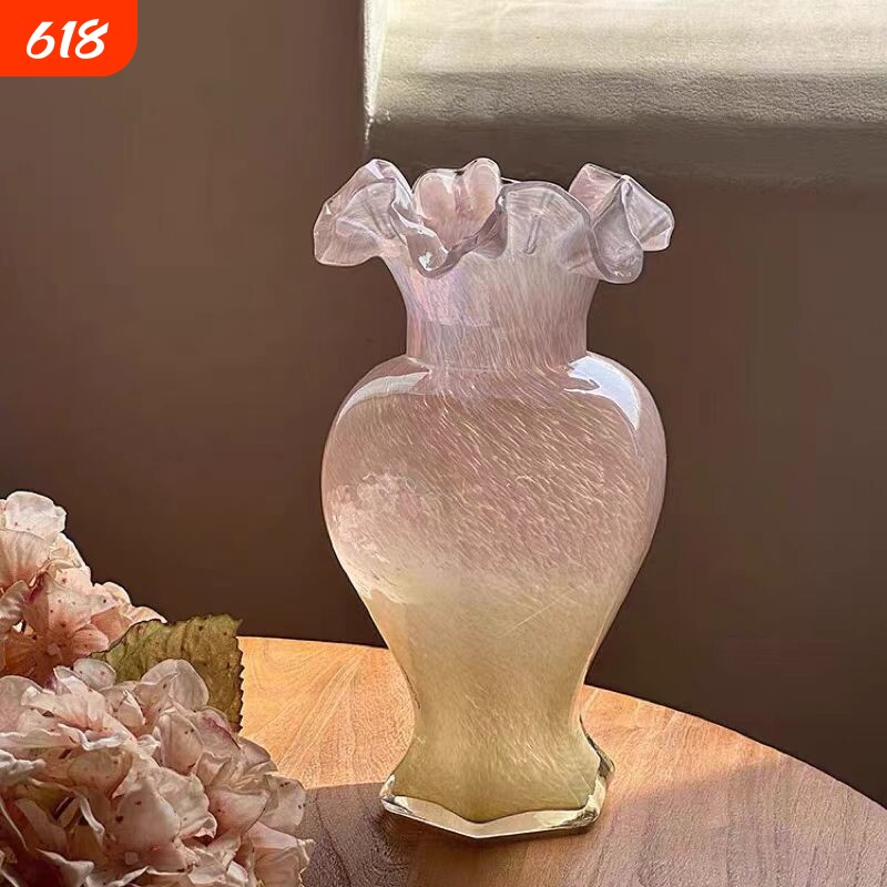 玻璃花瓶中古琉璃花器蝴蝶兰插花客厅装饰摆件法式玄关电视柜卧室