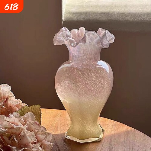 玻璃花瓶中古琉璃花器蝴蝶兰插花客厅装饰摆件法式玄关电视柜卧室