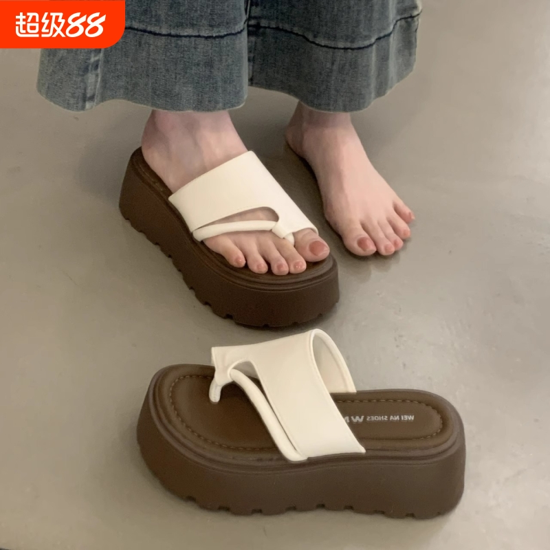 厚底增高凉拖鞋女夏外穿2025新款不累脚高级感时尚沙滩人字拖鞋子