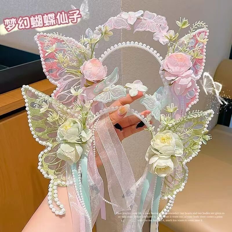 儿童蝴蝶发箍公主风簪花发饰蝴蝶小女孩头饰花仙子小精灵女童发饰图片