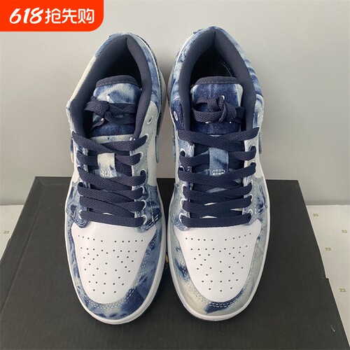 夏季J1 Low烟灰黑白熊猫影子灰水洗牛仔蓝红绿脚趾男女情侣鞋
