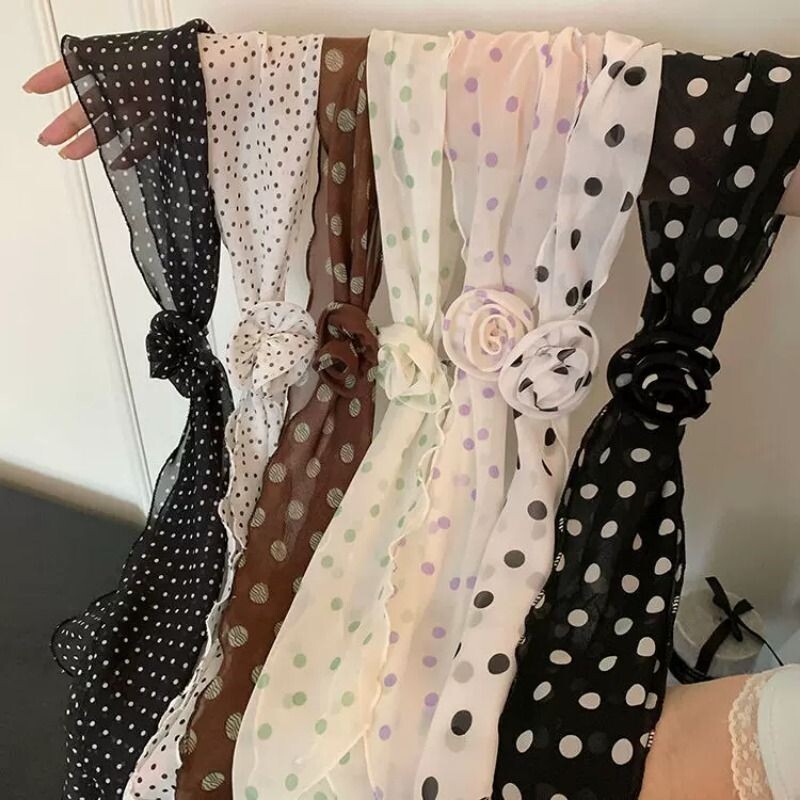韩系波点玫瑰花丝巾女春夏季薄款高级感气质百搭系脖领巾围脖发带