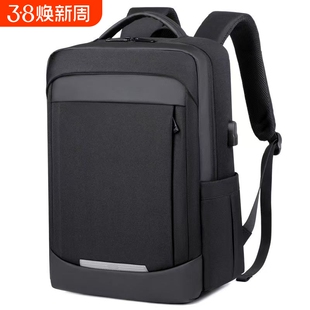 26新款多功能男士双肩包商务usb耳机背包男款笔记本电脑黑色防水