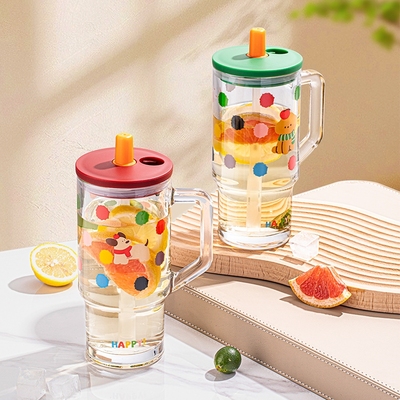 乐唯诗带吸管水杯大容量双饮