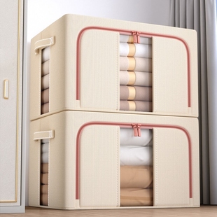 棉麻衣服收纳箱可视窗百纳箱布艺可折叠储物箱被子换季衣物整理箱