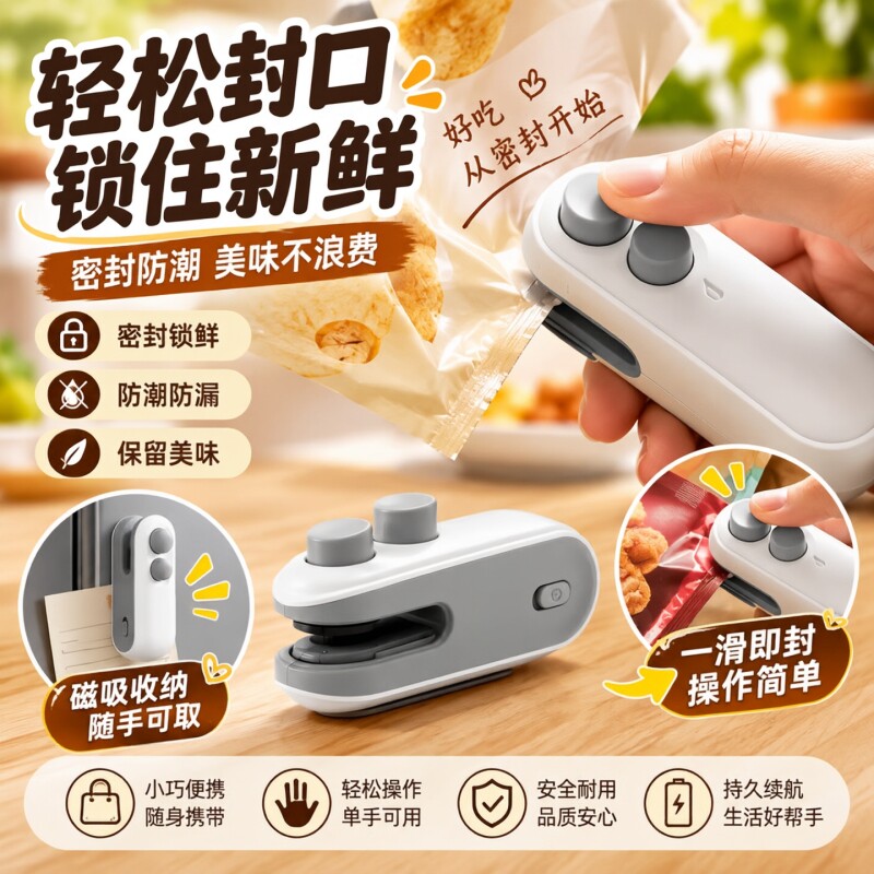 真空封口机小型家用手压式封口器迷你便携保鲜零食塑料袋热密封机