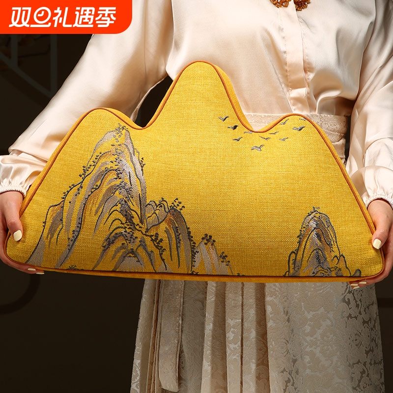 中式客厅枕坐垫抱枕靠山沙发异形靠垫山峰枕高档中国风腰枕靠背垫