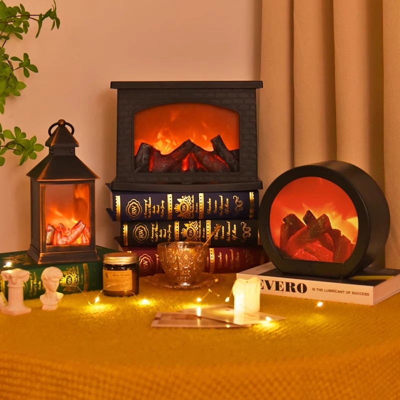 仿真火焰灯壁炉氛围灯圣诞小夜灯家用卧室台灯火炉桌面新年装饰灯