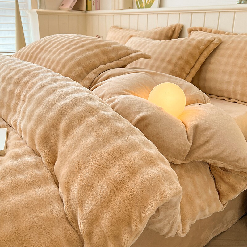 冬季三件套兔毛绒四件套加厚珊瑚绒被套加绒床单人学生双面牛奶绒