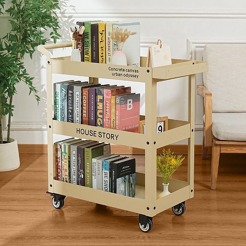 工业风油画咖啡带轮可移动小推车