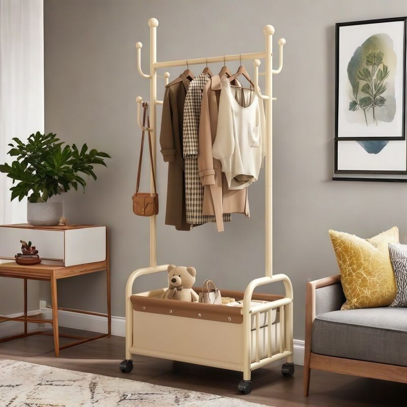 衣架落地卧室挂衣架家用轻奢晾衣架置物衣帽架客厅移动放衣奶油