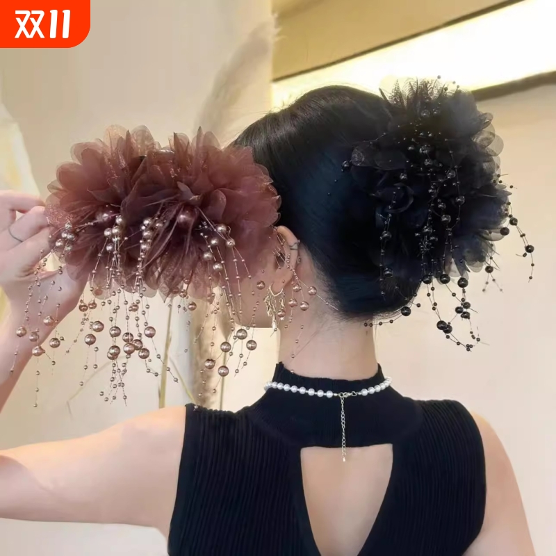 后脑勺显发量羽毛鲨鱼夹发卡头饰