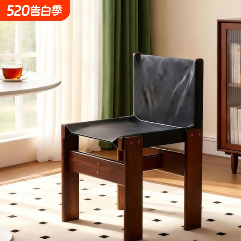 中古实木餐椅家用靠背椅子侘寂风复古单椅设计师餐厅僧侣餐桌椅凳