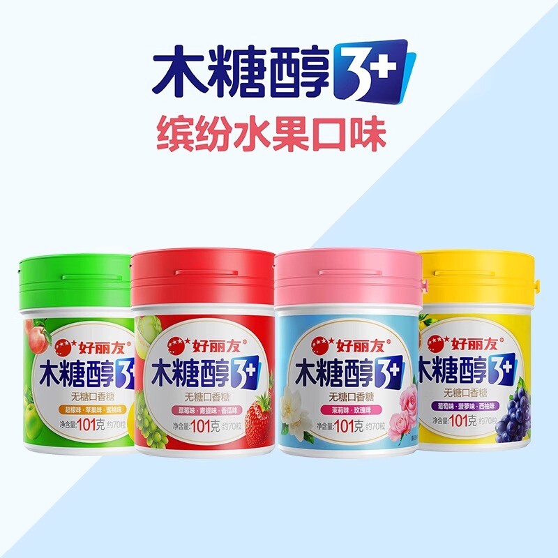 好丽友木糖醇101g无糖口香糖瓶装花香味果味糖果零食食品水果