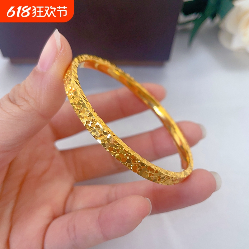 新款碎冰冰黄金色手镯爆闪实心沙金素圈手环礼物999开口光面