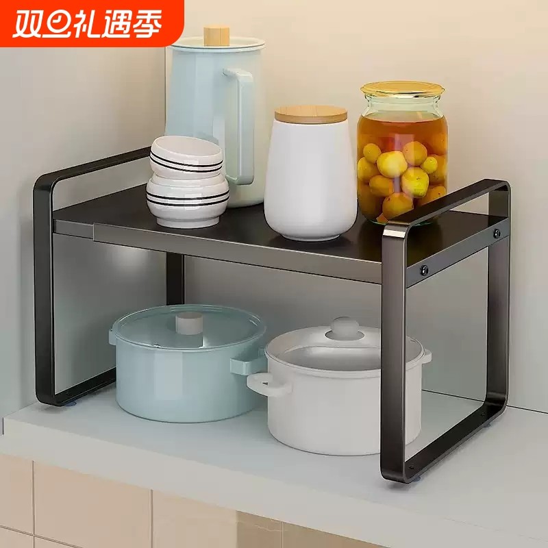 可伸缩厨房分层置物架台面双层收纳架家用厨柜内下水槽调料瓶架子