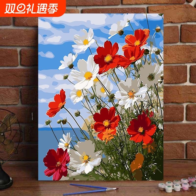 治愈系花卉数字油画diy填充手绘涂色丙烯画减压解闷送闺蜜礼物
