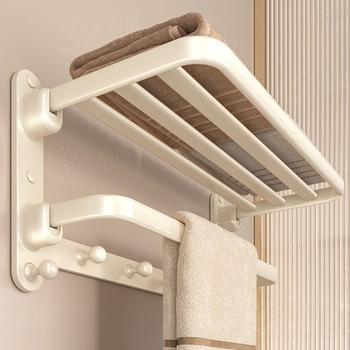 奶油风浴巾架免打孔置物架