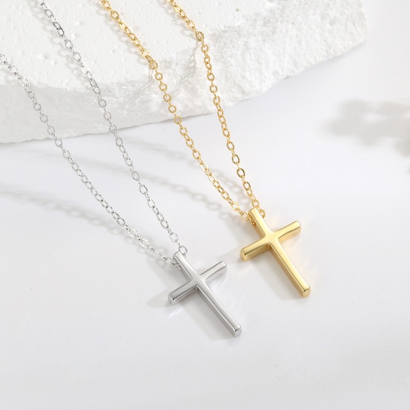 新款S925纯银轻奢高级感十字架项链爆款冷淡风女锁骨链白金黄金
